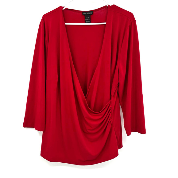 Lane Bryant size 14 16‎ red wrap style long sleeve blouse shirt top - Picture 1 of 4
